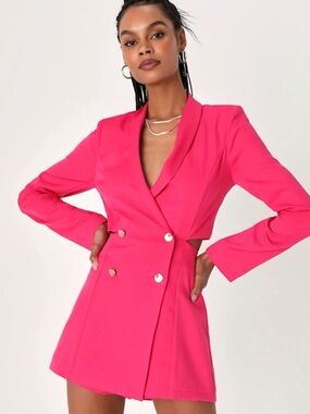 Lulus Ahead of the Trend Hot Pink Long Sleeve Blazer Romper